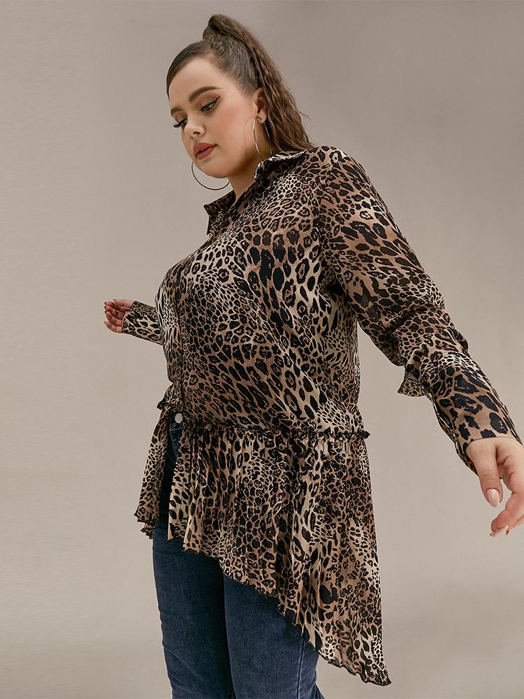 Leopard Lapel Collar Blouse
