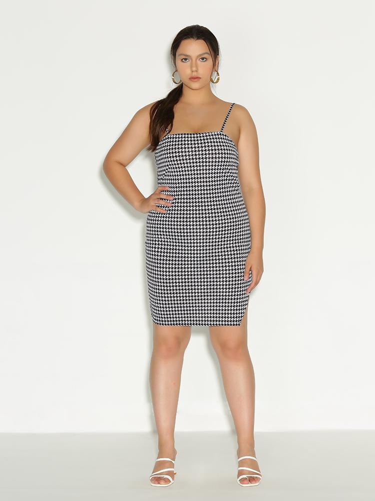Houndstooth Split Hem Dress