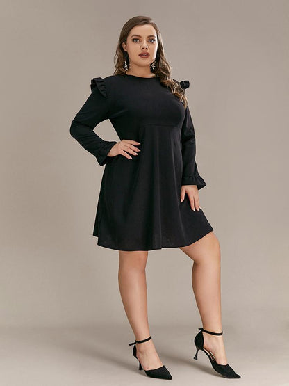 Shoulder Ruffled Round Neck Dress