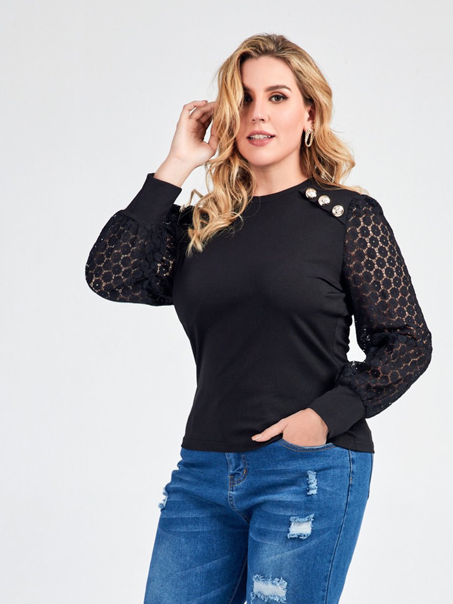 Lace Jacquard Button T-shirt