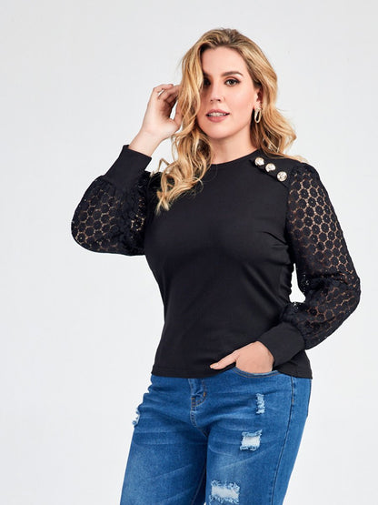 Lace Jacquard Button T-shirt