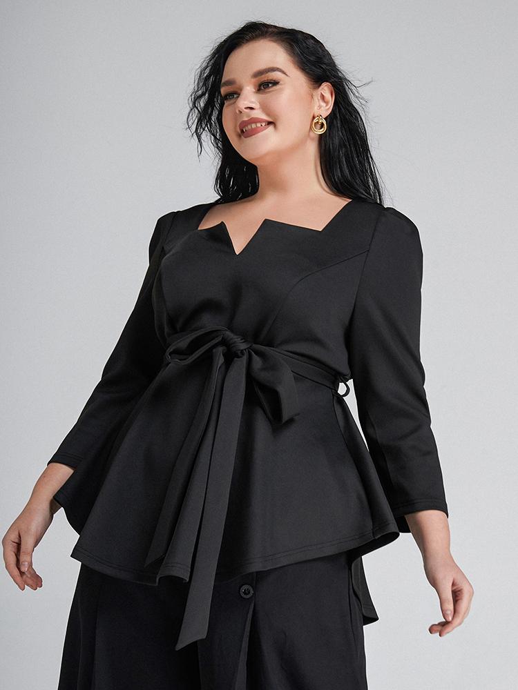 Solid Irregular Neckline Tie Top