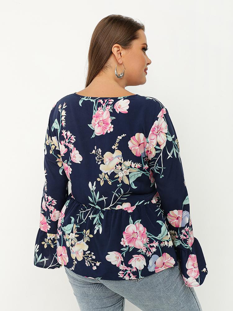 Floral Ruffled Crew Neck Top