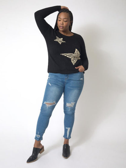 Leopard Star Crew Neck Sweater