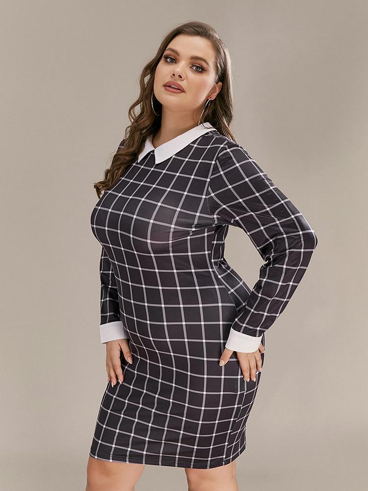 Plaid Lapel Collar Bodycon Dress