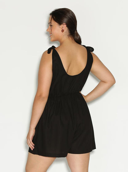 Knotted Shoulder Solid Romper