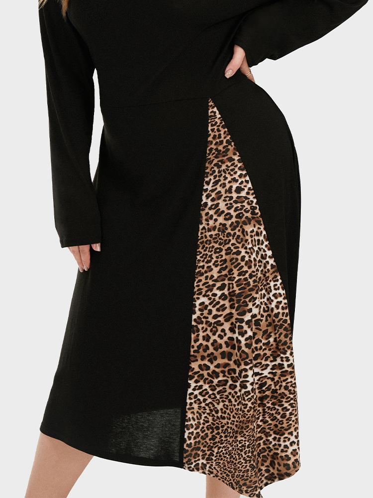 Leopard Patchwork Long Sleeve Dress