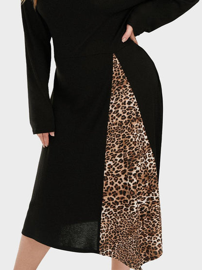 Leopard Patchwork Long Sleeve Dress