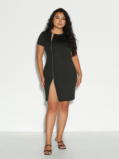 Zipper Split Hem Dress
