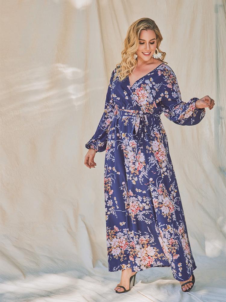 Floral Printed Wrap Belt Dresses