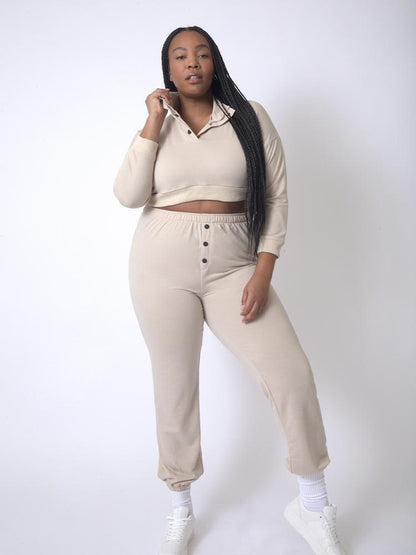 Buttoned Long Sleeve Crop Sweatshirt