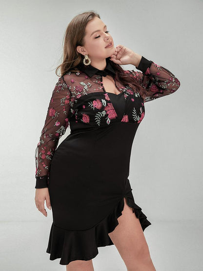 Embroidered Floral Ruffle Dress