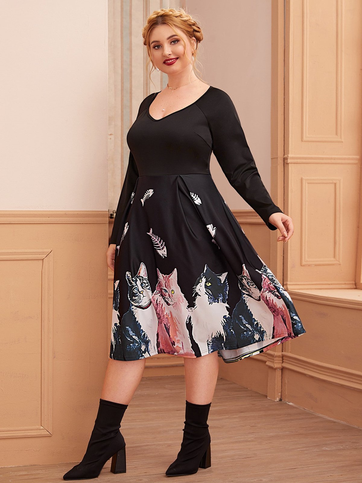 V-neck Animal Elegant Dresses