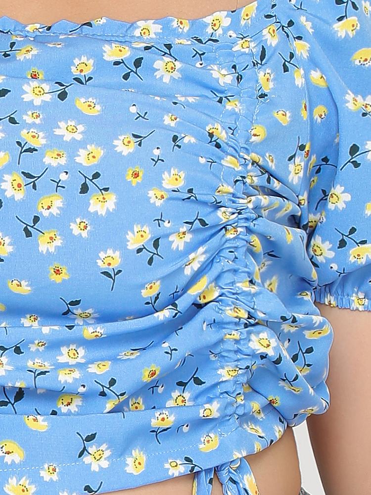 Ruched Knot Swiss Dot Top