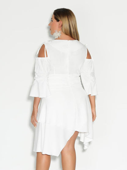 Irregular Hem Cold Shoulder Dress