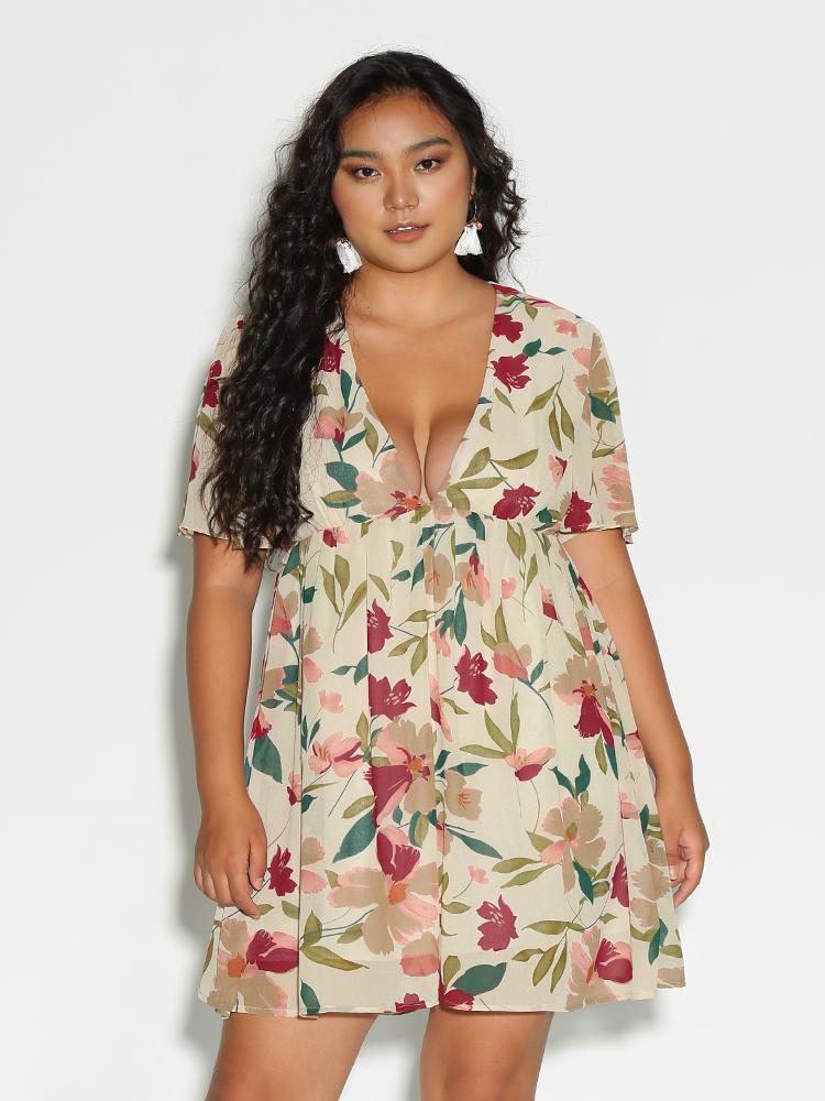 Floral Plunge Neck Dress