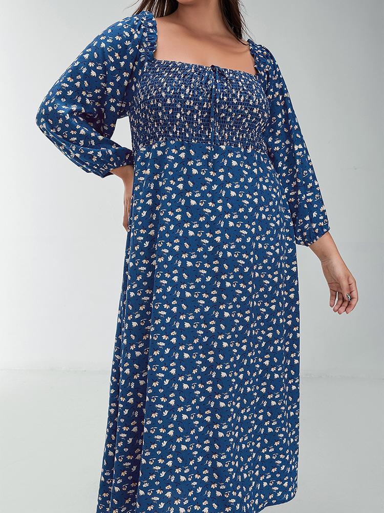 Ditsy Shirred Off Shoulder Maxi Dress
