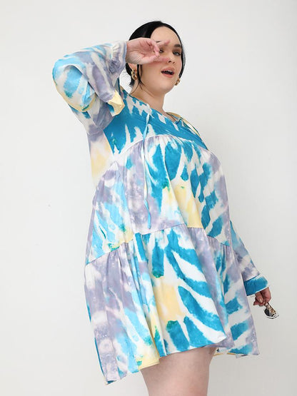 Tie Dye Flared Sleeve Loose Dress