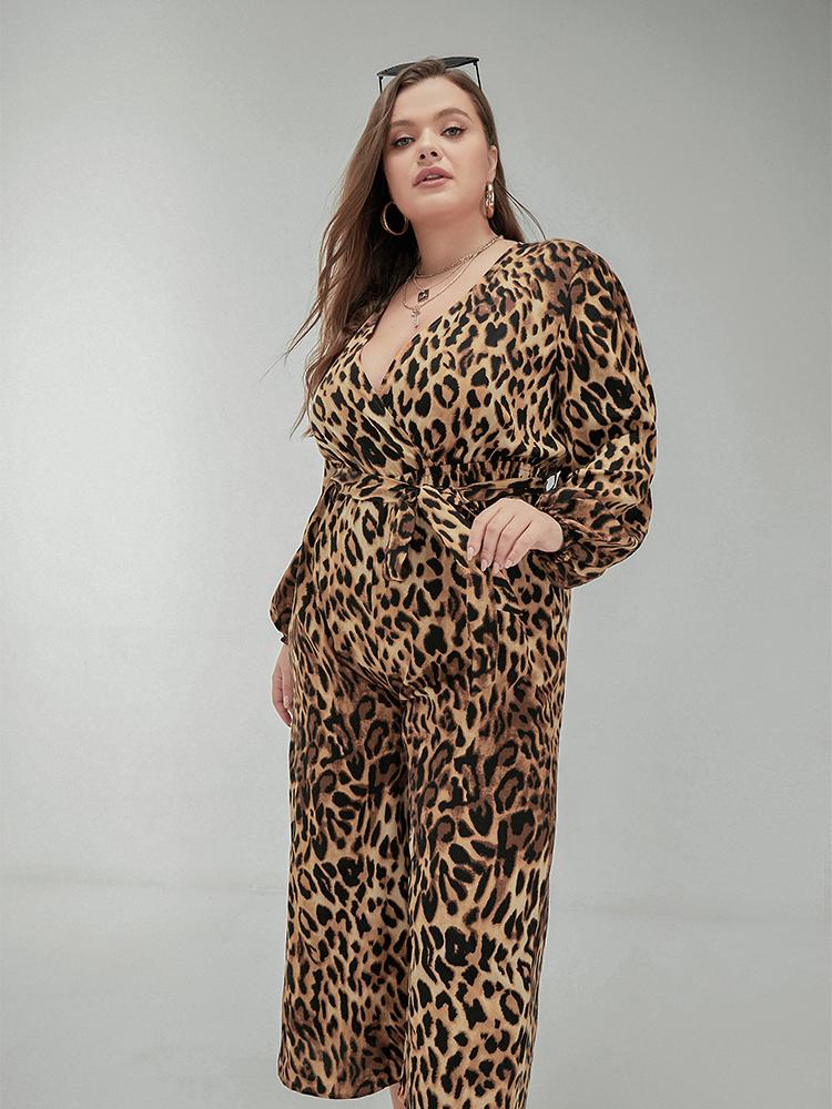 Leopard Lace-up V-neck Jumpsuit