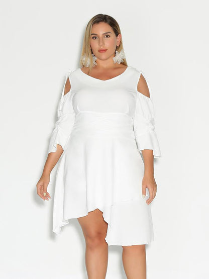 Irregular Hem Cold Shoulder Dress