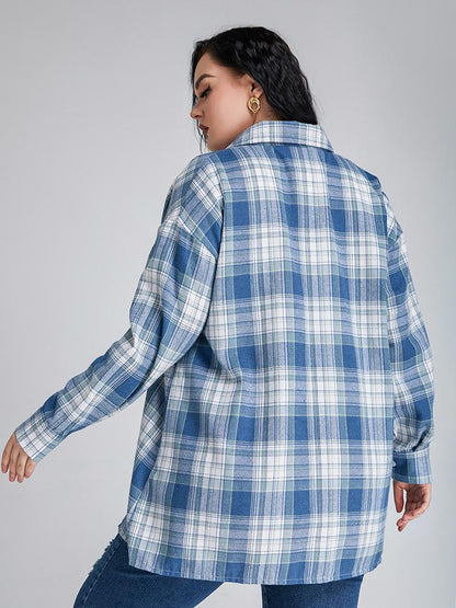 Plaid Lapel Collar Blouse