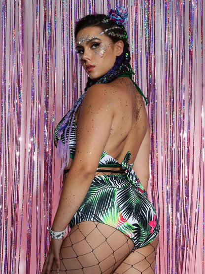 Leaf Backless Knotted Tankini