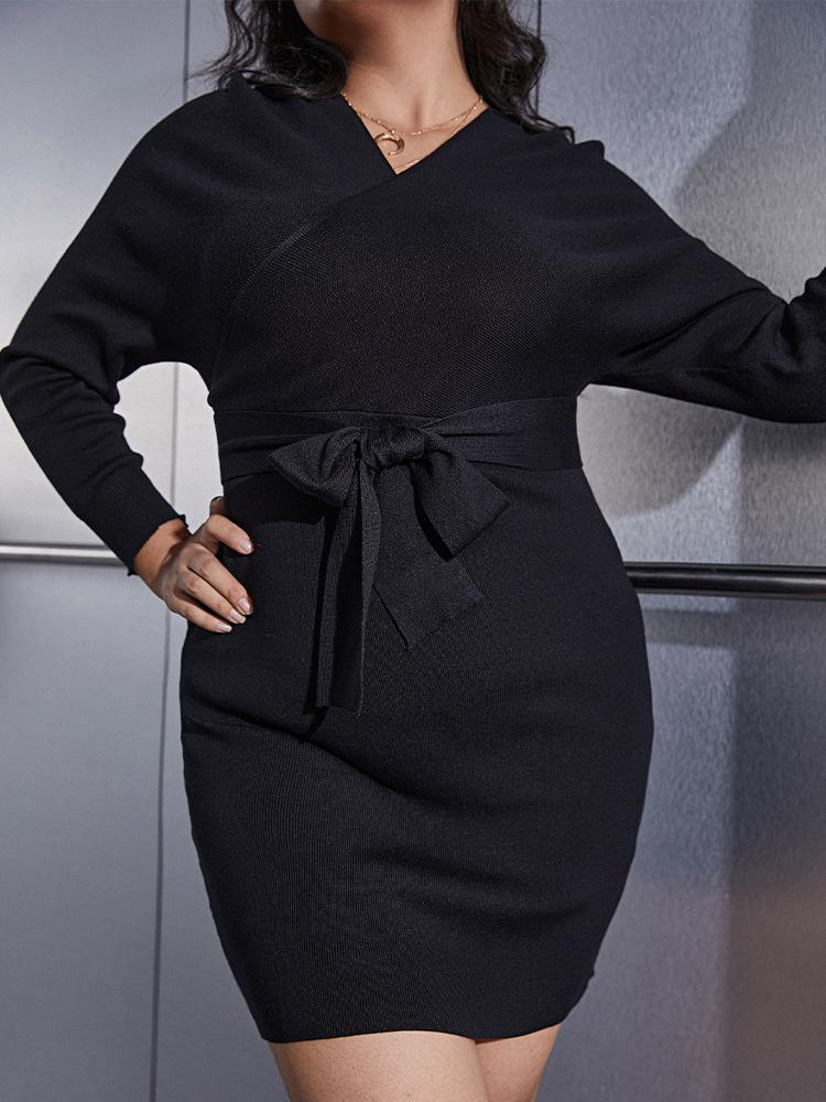 Solid Lace-up Knitted Dress