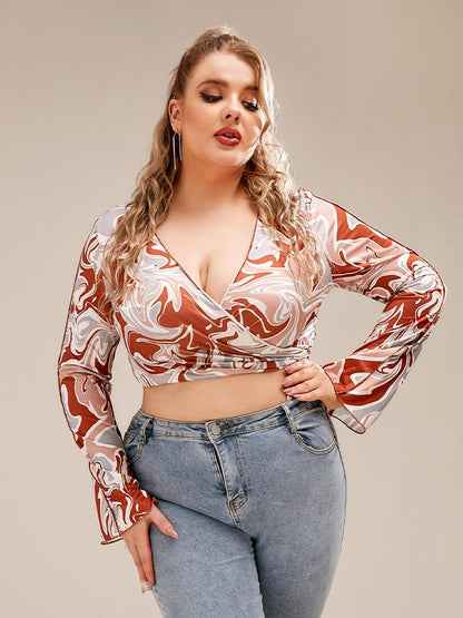 Water Ripple Deep V Surplice Neck Blouse