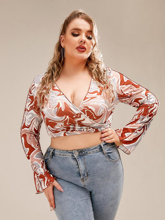 Water Ripple Deep V Surplice Neck Blouse