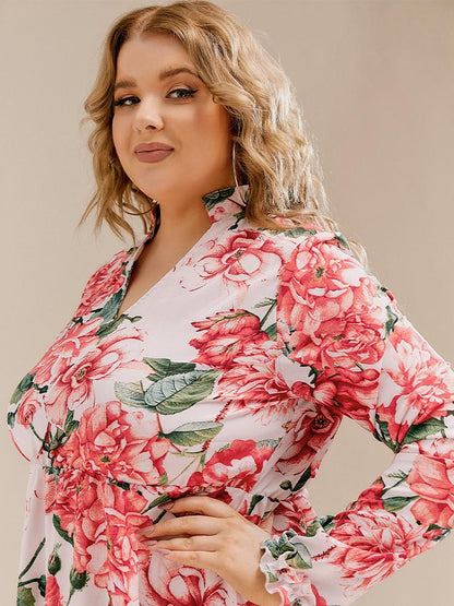 Floral Ruffle Detail Long Sleeved Dress