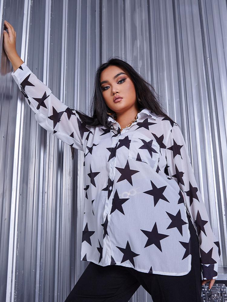 Star Print Pocket Blouse