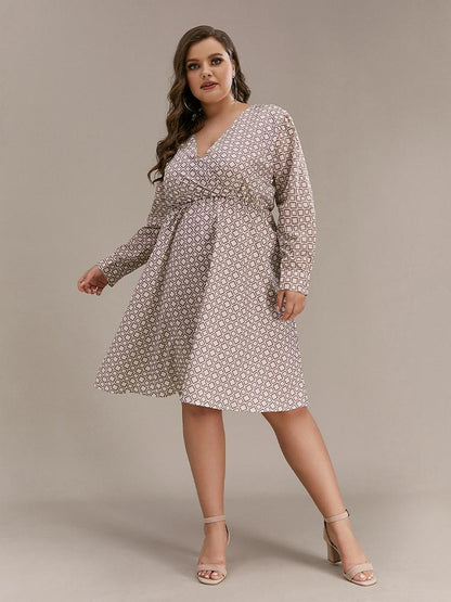 Square Print V-neck Dress