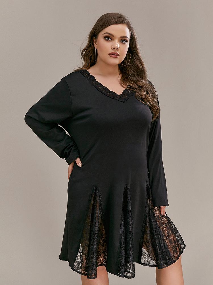 Sexy Lace Stitching V-neck Dress