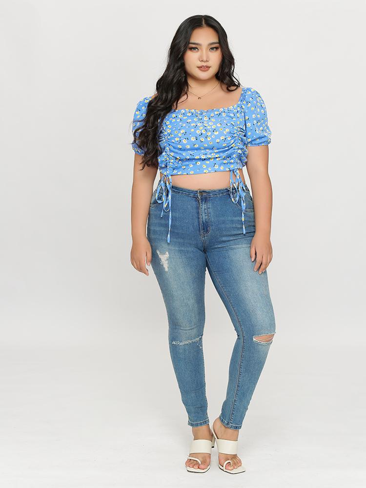 Ruched Knot Swiss Dot Top