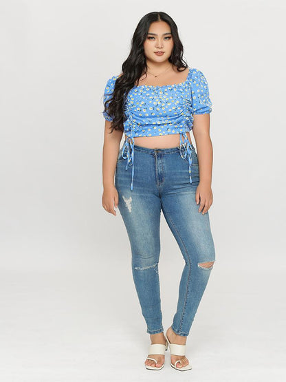 Ruched Knot Swiss Dot Top