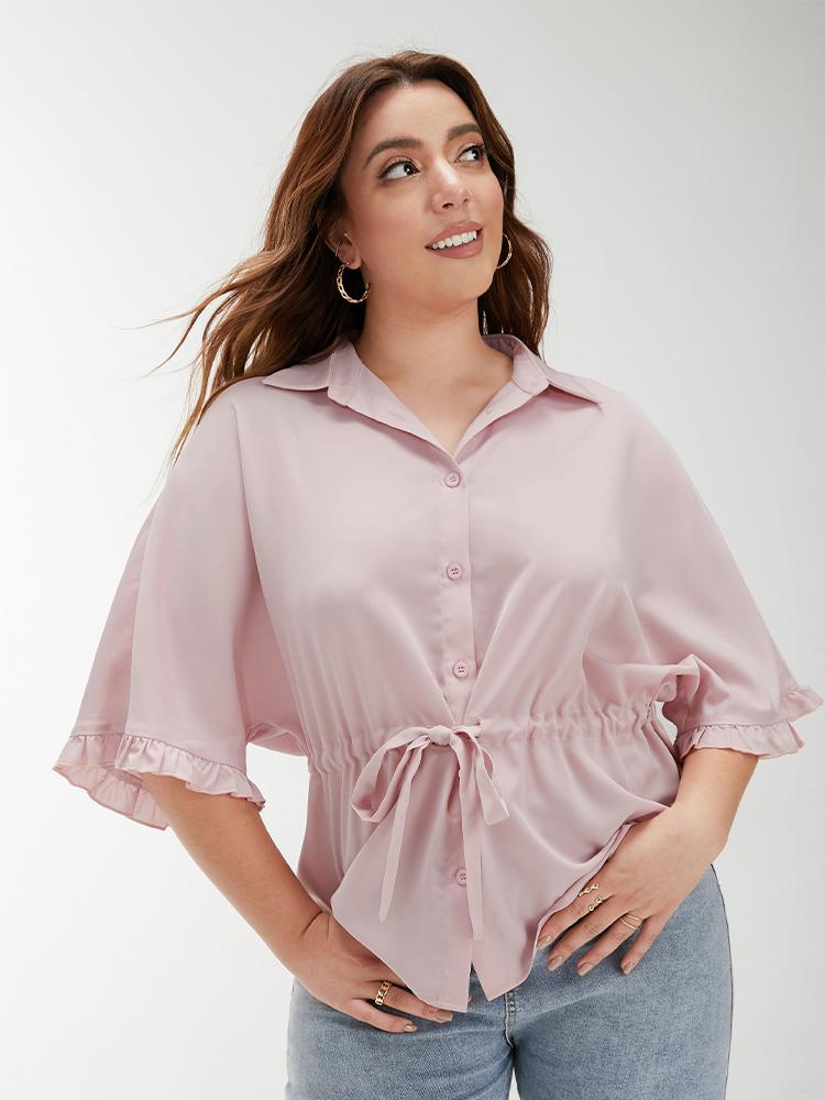 Drawstring Ruffled Sleeve Blouse