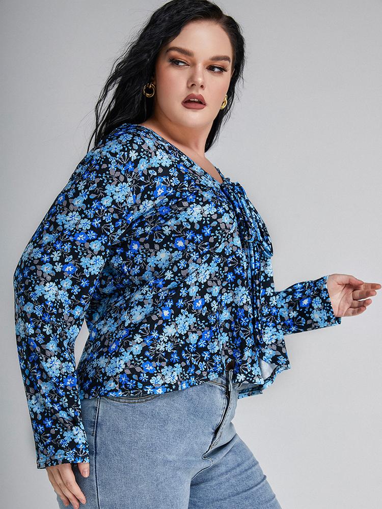 Ditsy Floral Bowknot Crop Blouse