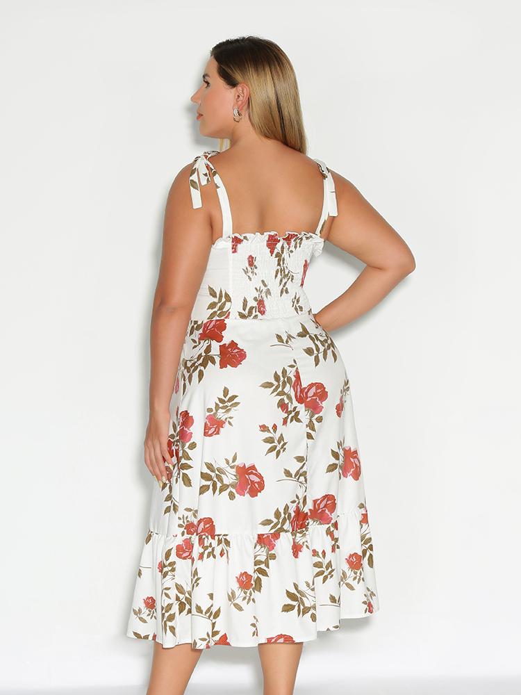 Floral Frill Trim Ruffle Dress