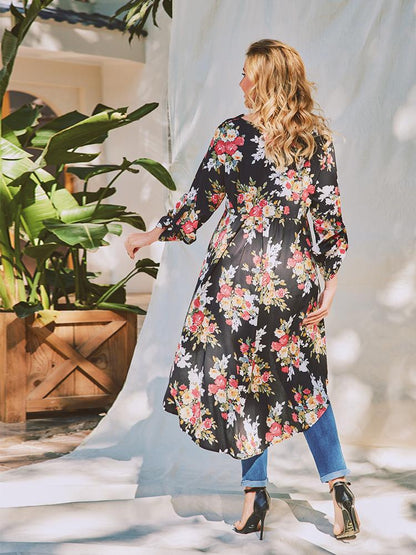 Floral Printed Wrap Irregular Dress
