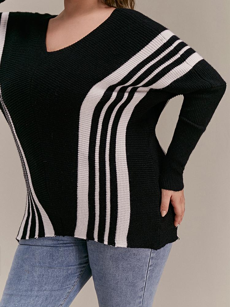Striped V-neck Dolman Sleeve Sweater