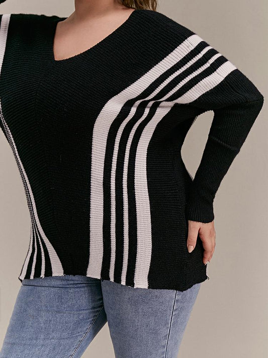 Striped V-neck Dolman Sleeve Sweater