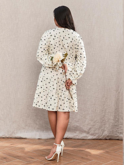 Printed V-neck High Waist Dress