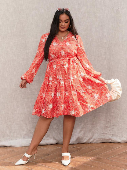 Ditsy Floral Ruffle Hem V Neck Dress