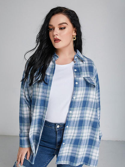 Plaid Lapel Collar Blouse