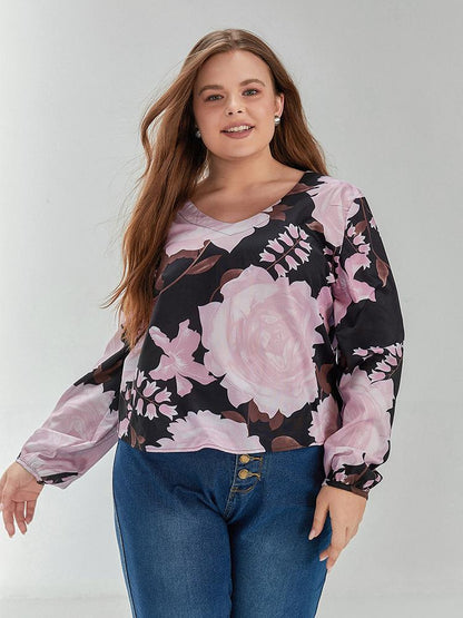 Floral Print V Neck Blouse