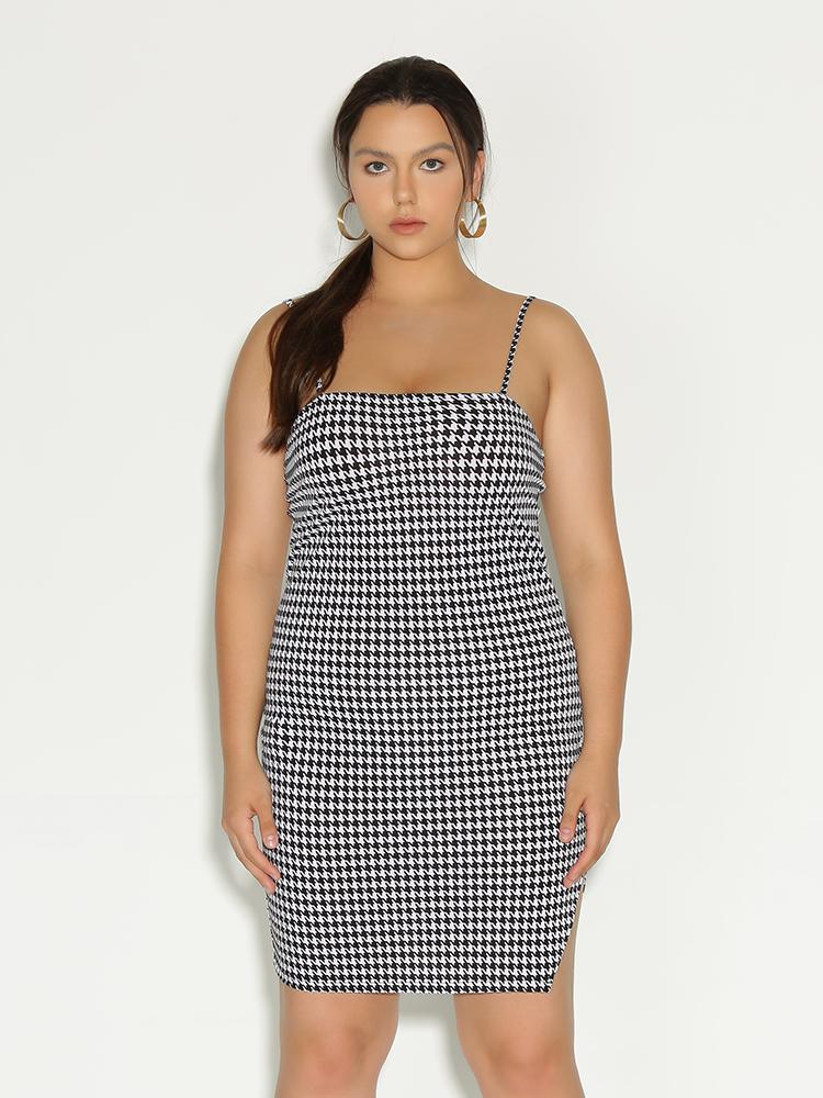 Houndstooth Split Hem Dress