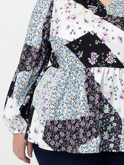 Floral Panel V-neck Tops