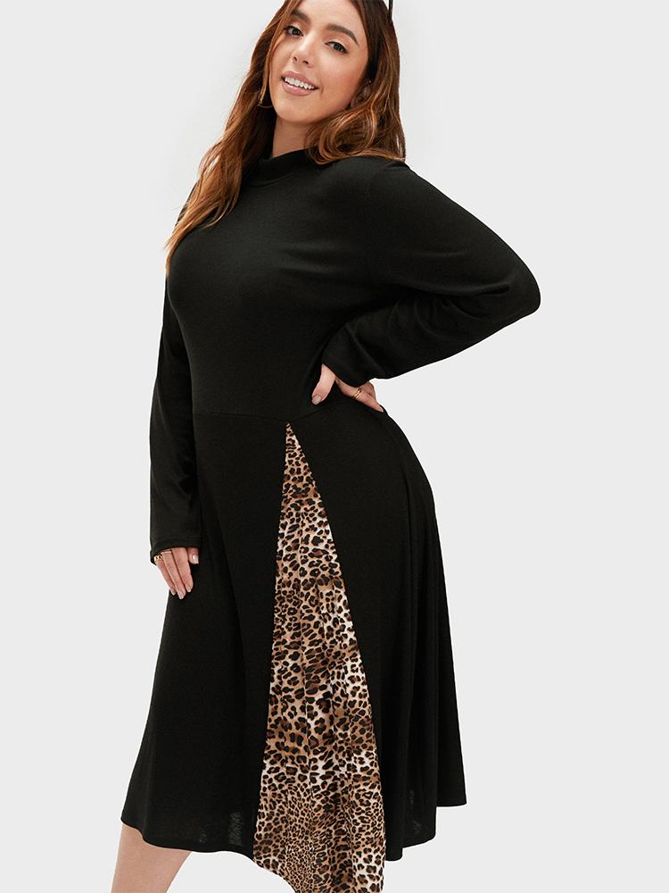 Leopard Patchwork Long Sleeve Dress