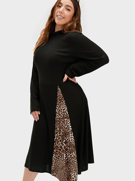 Leopard Patchwork Long Sleeve Dress