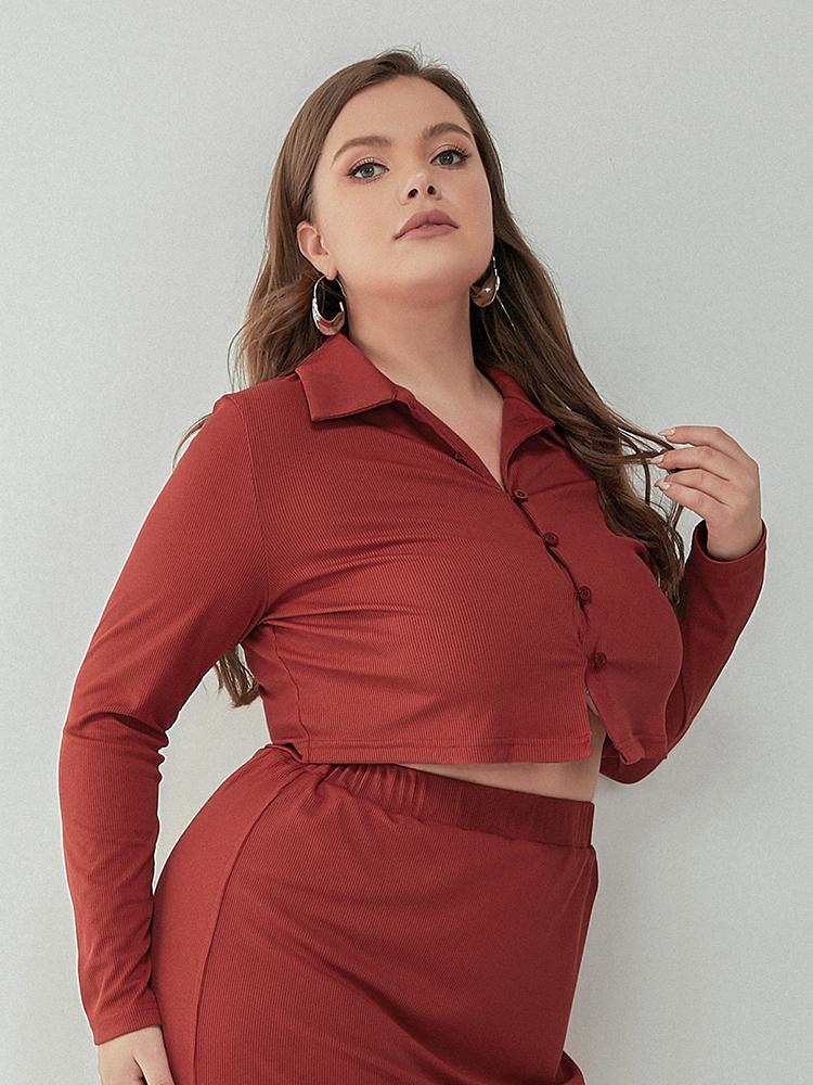 Solid Button Lapel Crop Top